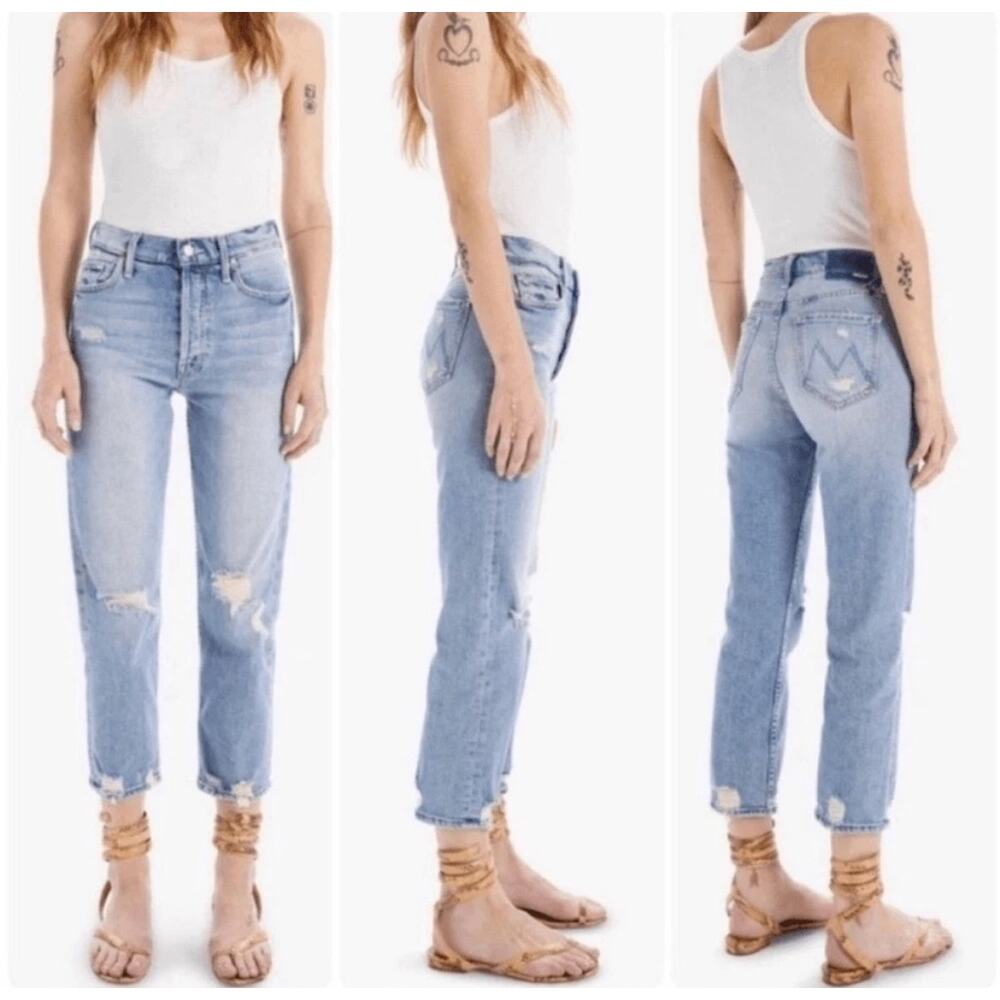 Mother The Tomcat High-Rise Straight Distressed Cropped Jeans 25 The Confession